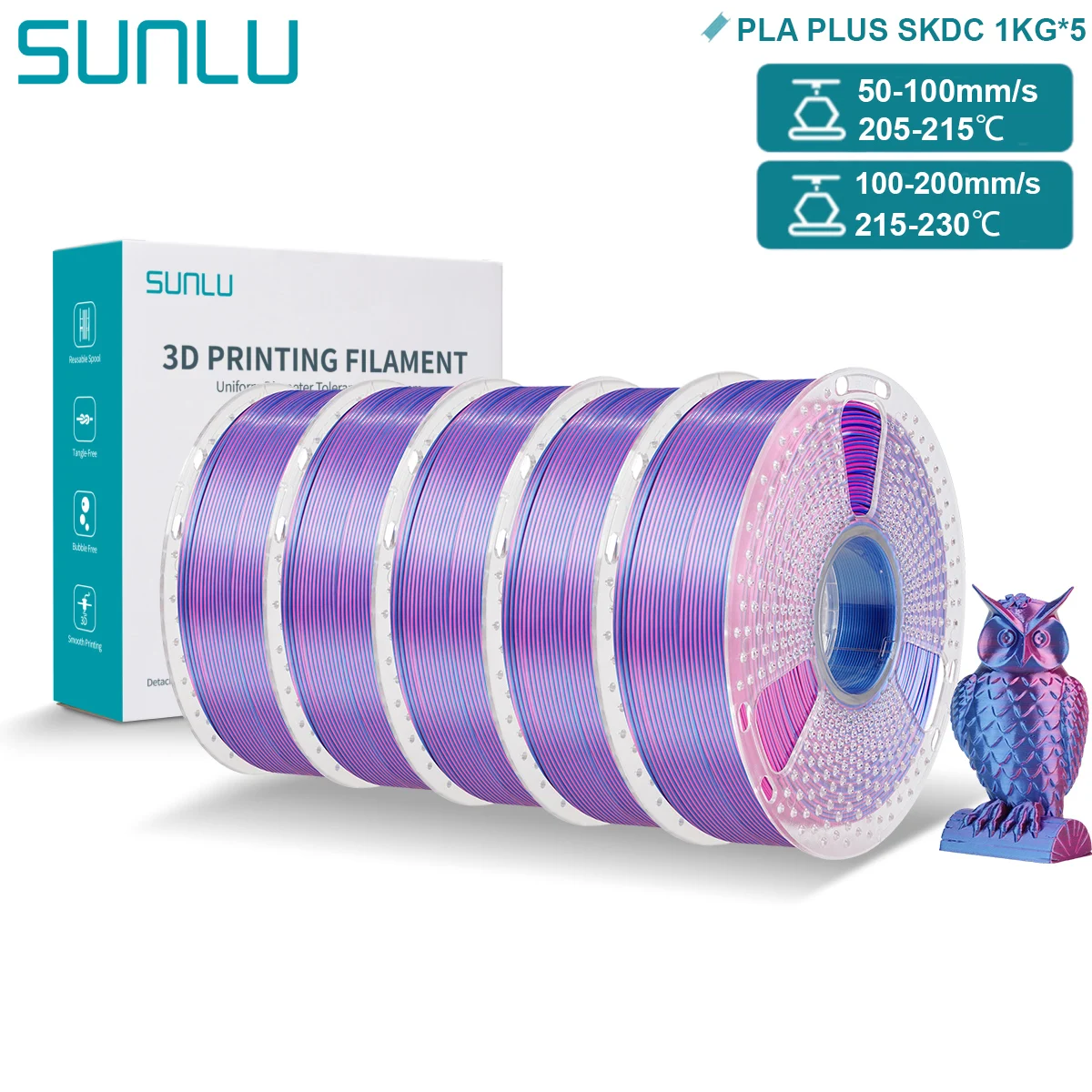 Filament SUNLU PLA Plus Niebieski Trójkolorowy Jedwabny (BLUE TRIPLE SILK)