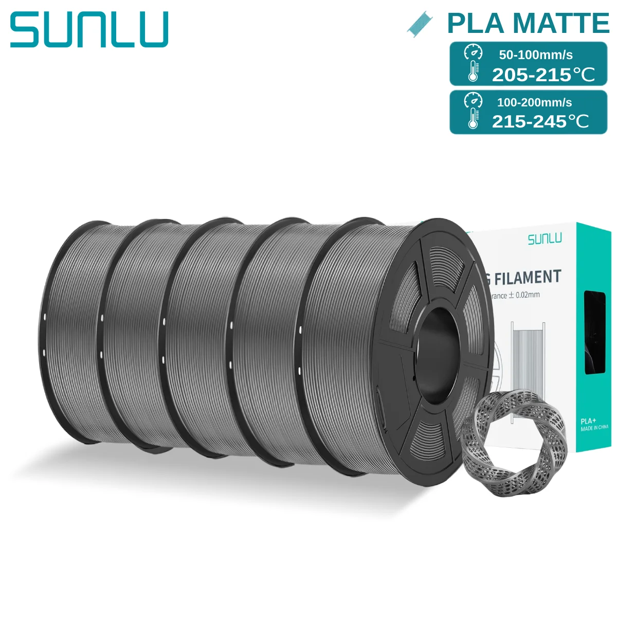 Filament SUNLU PLA Szary Matowy (GRAY MATTE)
