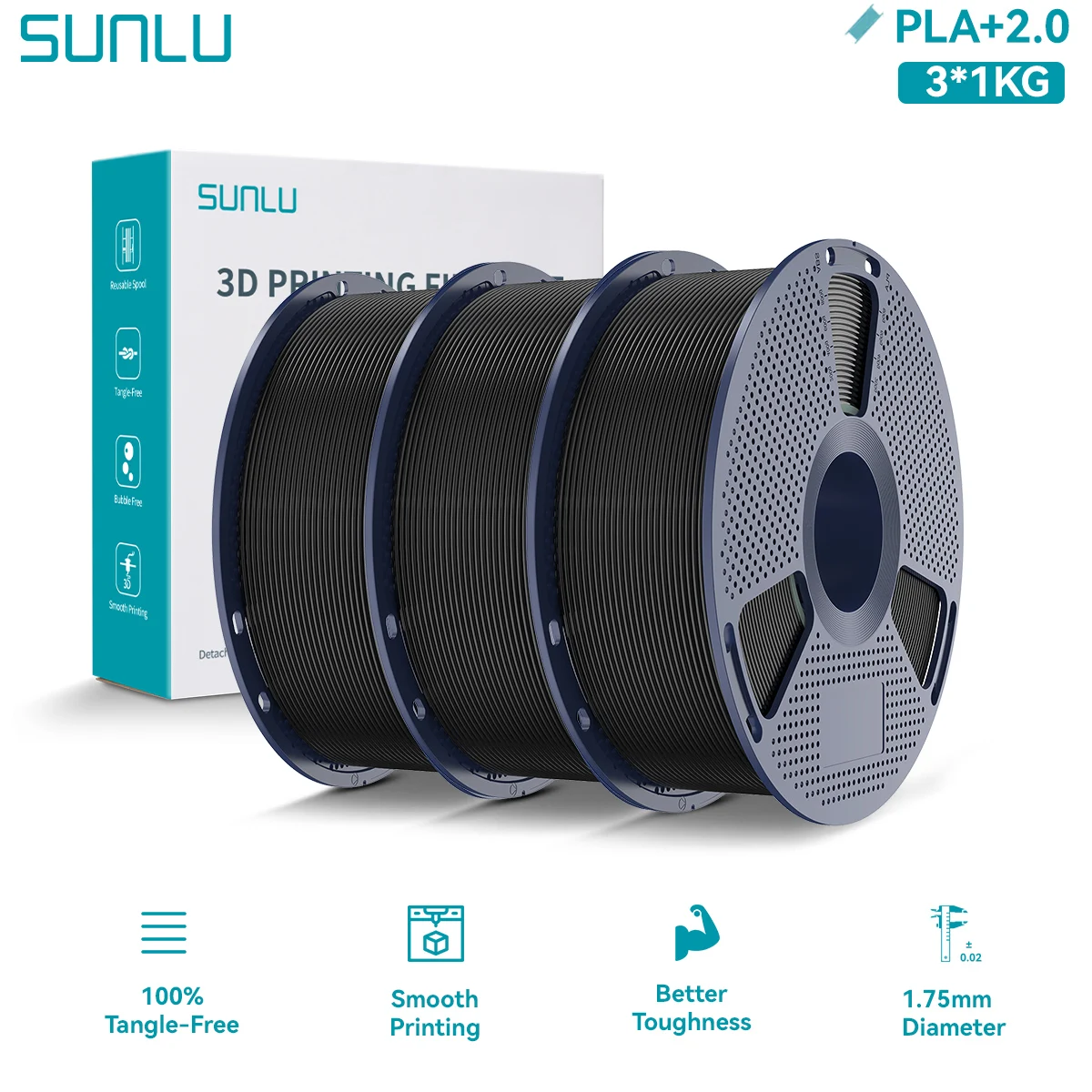 Filament SUNLU PLA Plus Czarny (BLACK)