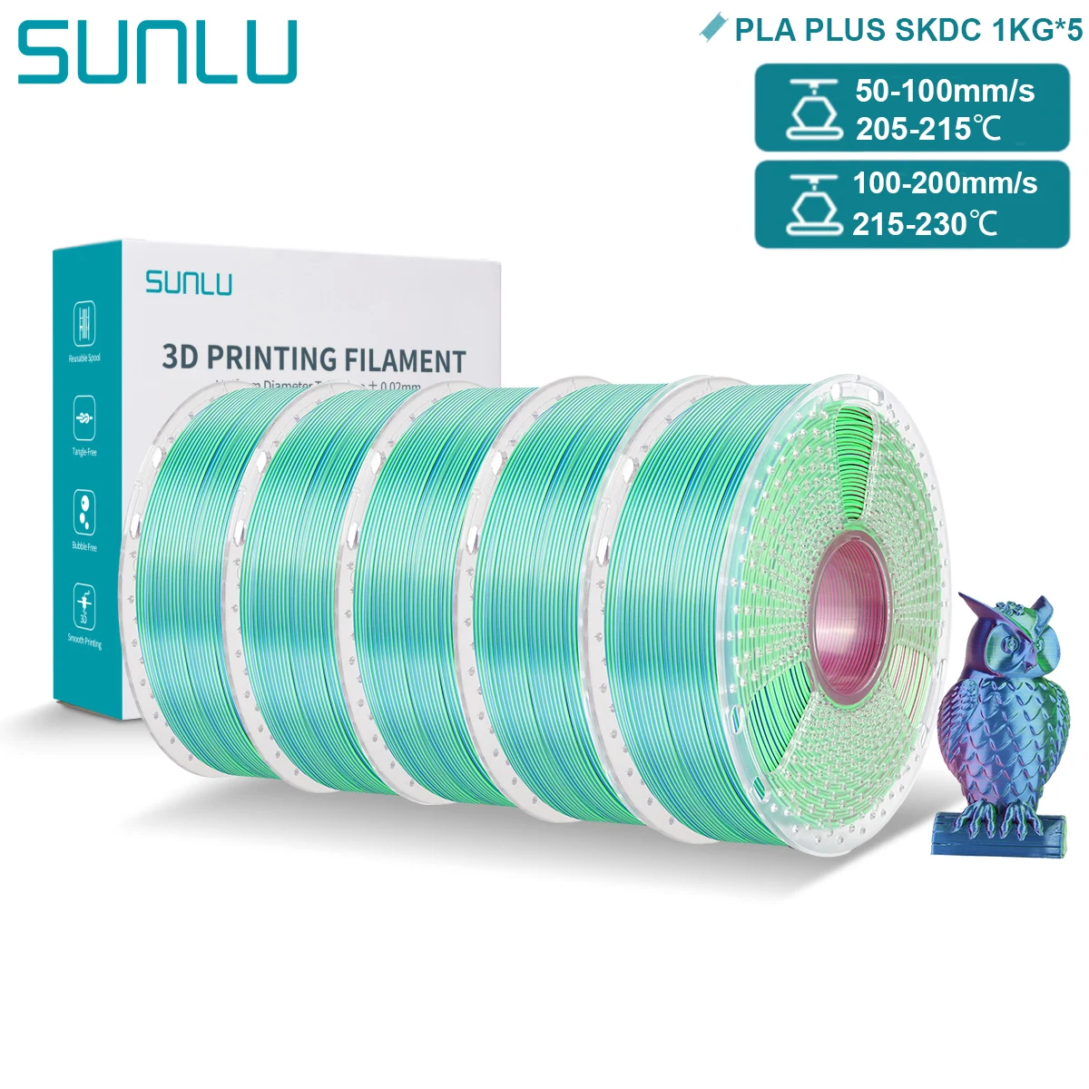 Filament SUNLU PLA Plus  Trójkolorowy Jedwabny (TRIPLE SILK)