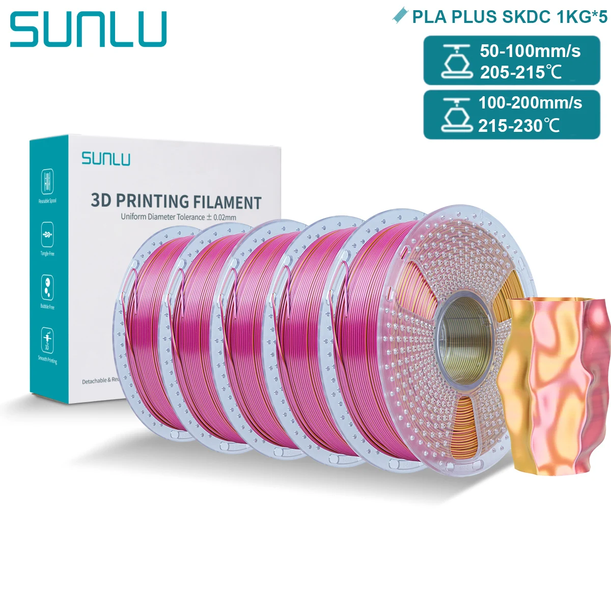 Filament SUNLU PLA Plus Trójkolorowy Jedwabny (TRIPLE SILK)