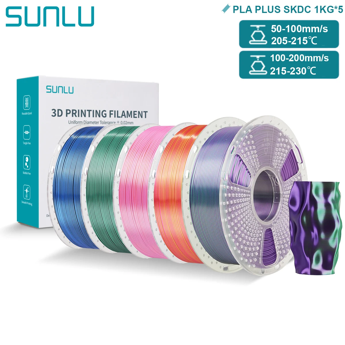 Filament SUNLU PLA Plus  Trójkolorowy Jedwabny (TRIPLE SILK)