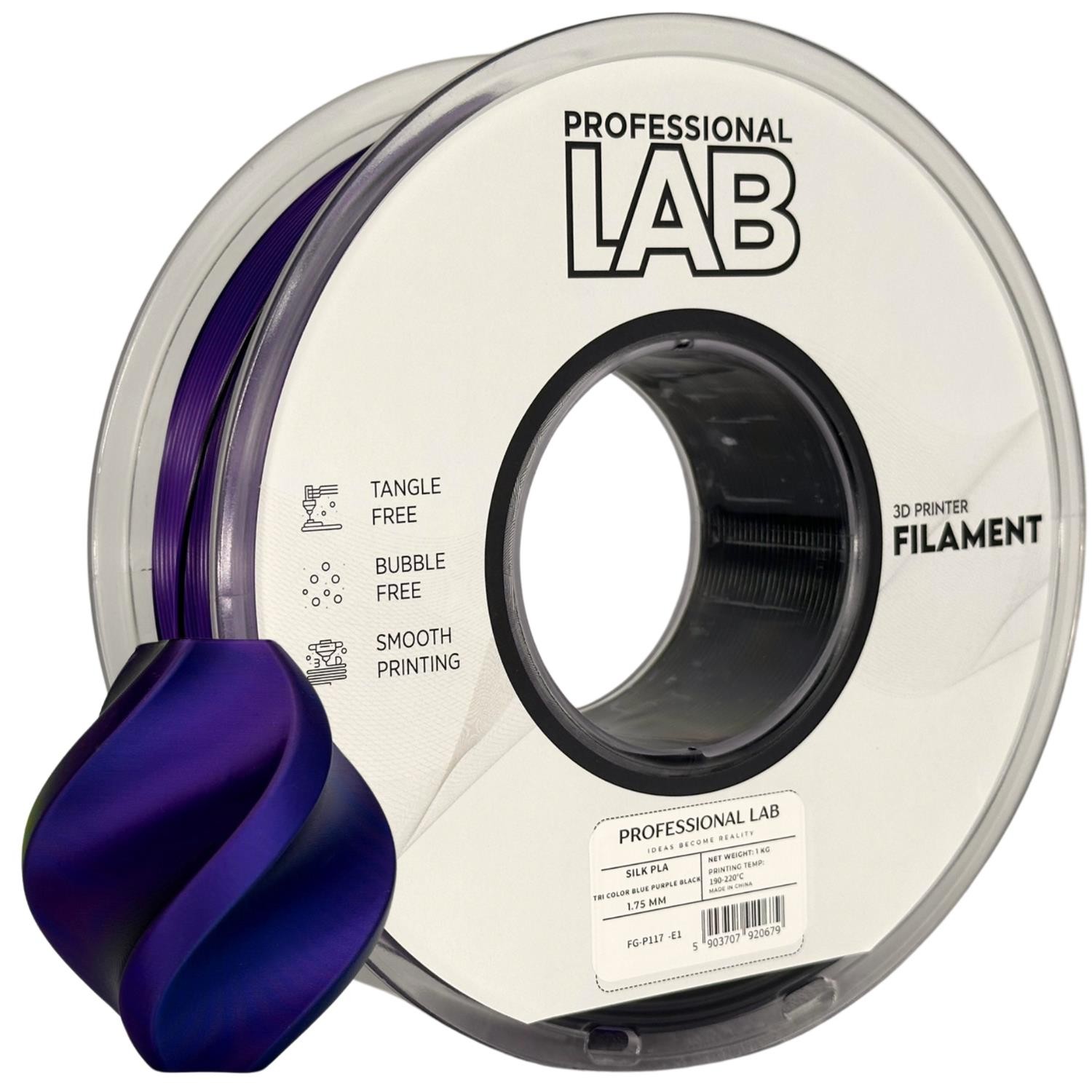 Filament Professional Lab PLA Niebieski Trójkolorowy Jedwabny (BLUE TRIPLE SILK)